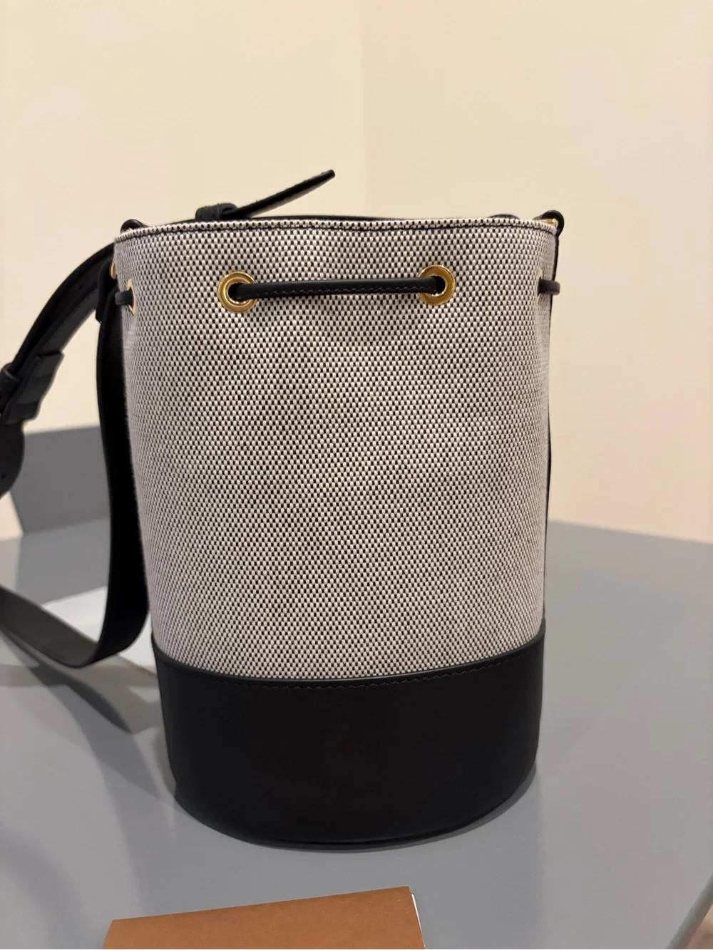 Burberry Black and Cream Canvas Leather Bucket Bag